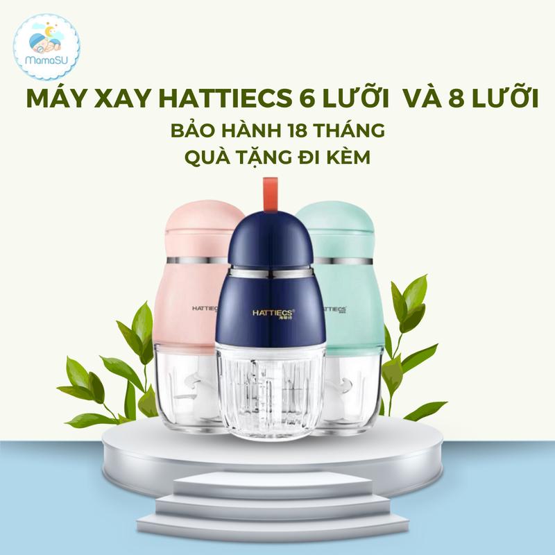 (BH 18 THÁNG) Máy xay cầm tay đa năng Hattiecs cho bé ăn dặm bản nâng cấp 6 lưỡi dao 8 lưỡi dao