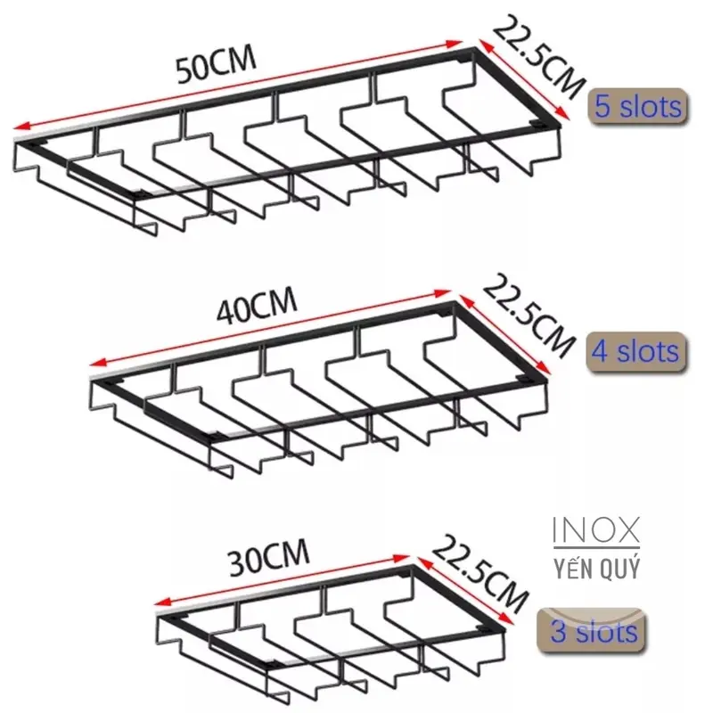 30/40/50/60/70/80cm Giá Treo Ly Rượu Vang Gắn Tủ Bếp Tiện Lợi màu đen và màu vàng 8