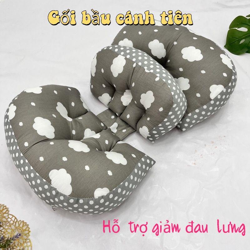 gối bầu cánh tiên , gối ôm bà bầu giữ bụng bầu,kèm gối phụ.giúp giảm đau lưng cho mẹ có thể dùng sau thai kỳ.vải cottong 100% kèm bông tinh khiết 7d .gối điều chỉnh được theo cơ thể mẹ. chân gối gối cho mẹ