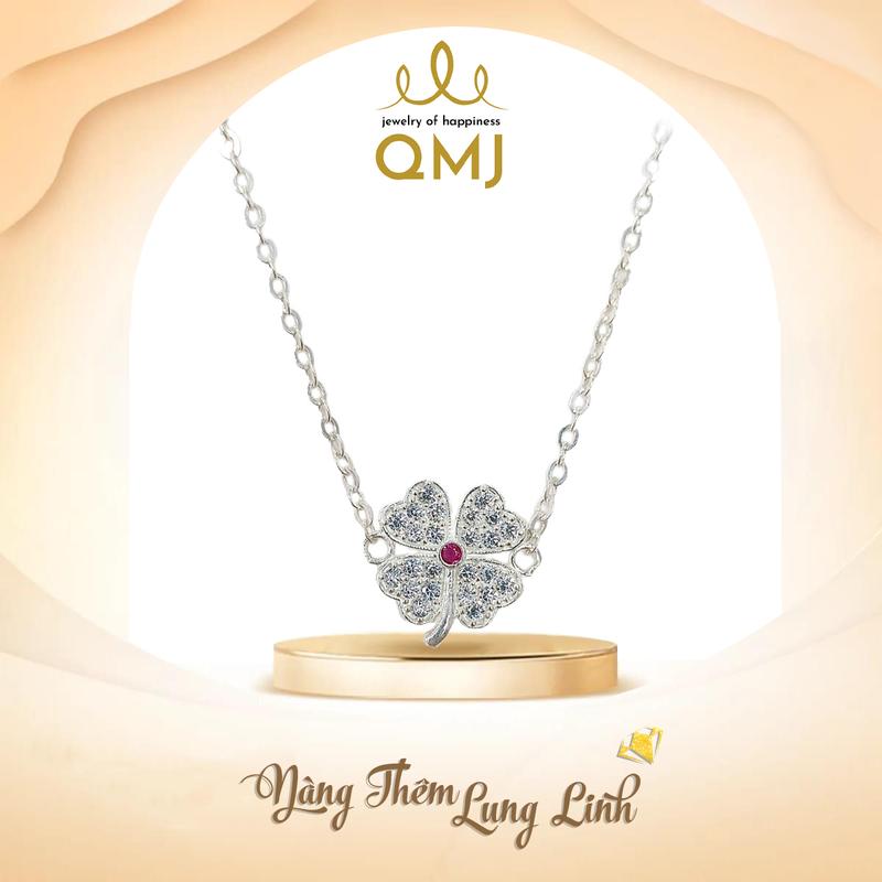 QMJ STORE - Q71 Dây chuyền nữ bạc CỎ 4 LÁ nam đá, thiết kế dây liền mặt thời trang phụ kiện trang sức bạc 925 cao cấp