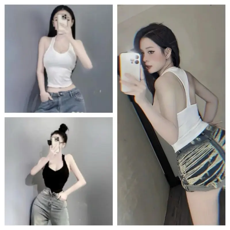 Áo Thun Ba Lỗ Cổ Tim Có Mút Croptop Hở Lưng Sang Chảnh Nữ Women