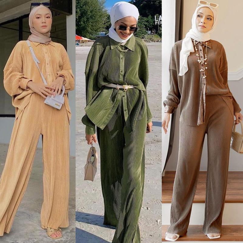 2025 High Quality Cross-Border Women's Clothing Malaysia Indonesia Clothing Suit Fashion Pleated Baggy Pants Suit Hot Sale Ethnic Apparel 0