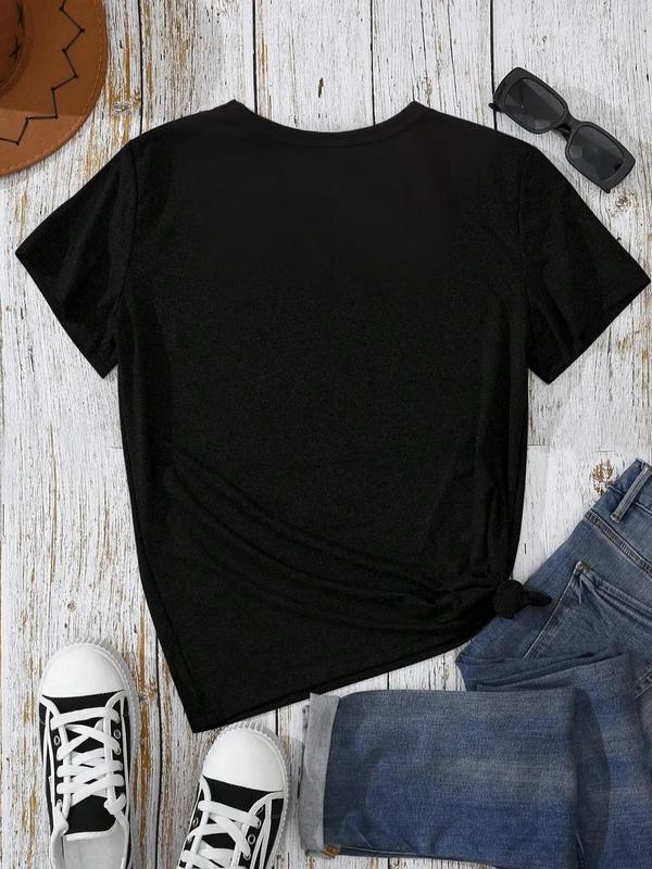 Teen Girl's Cat & Letter Print Drop Shoulder Tee, Casual Short Sleeve Round Neck T-Shirt for Summer, Teen Girl's Top for Daily Wear 1