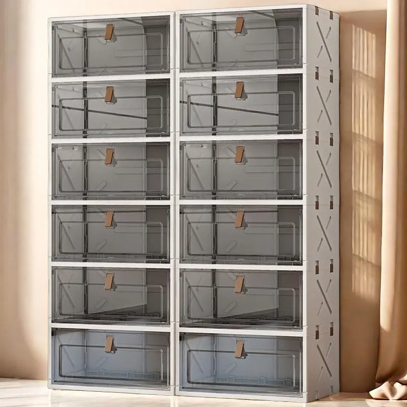 Foldable Storage Box, 1 Count Multi-layer Clear Storage Box with Lid, Multifunctional Storage Organizer Cabinet for Home Living Room Bedroom
