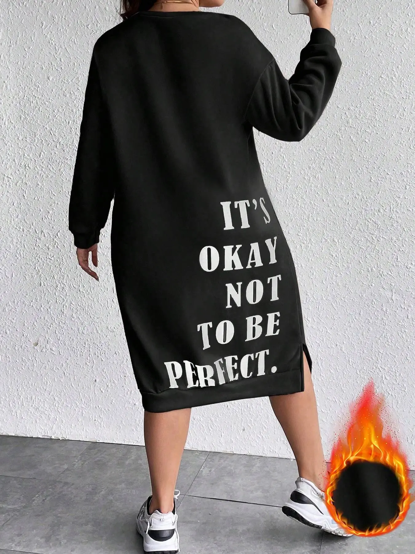 【Plus Size】 Letter Print Drop Shoulder Hoodie, Essentials Hoodie, Fashion Casual Drawstring Pocket Hooded Sweatshirt for Daily Holiday Outdoor Wear, Women Clothing for Fall & Winter
