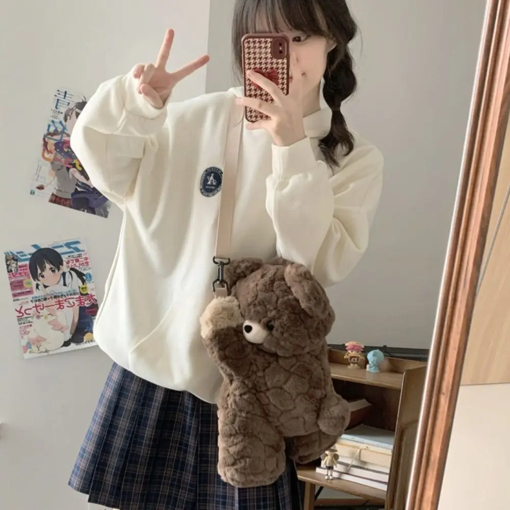 Túi Đeo Chéo Búp Bê Gấu, Phong Cách Hàn Quốc Dễ Thương, Đồ Chơi Nhồi Bông JK Lolita, Túi Đi Học Cho Trẻ Em, Túi Đeo Vai Động Vật Màu Nâu Mềm, Thích Hợp Sử Dụng Ngoài Trời