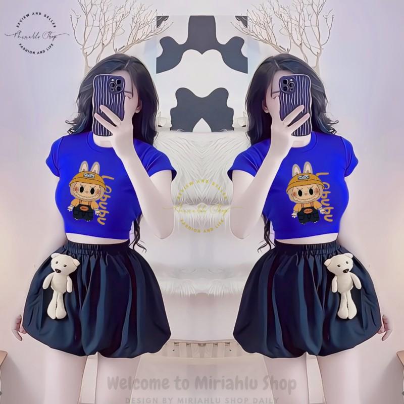 Product Introduction of Áo Thun Nữ Croptop Borip Basic Ôm Body In Hình Labubu Cam Nón, MLS237, Nữ Women Top Voi Dáng Ngắn Cổ Tròn Sọc Sò 36