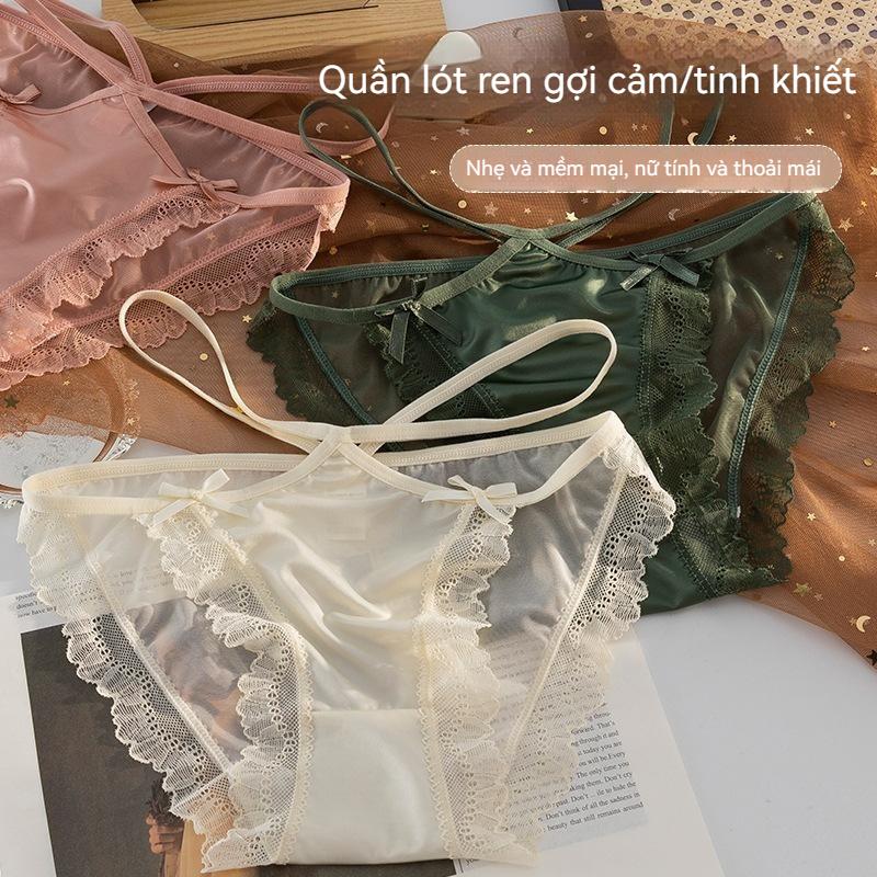 Quần Lót Cạp Thấp Phong Cách Dễ Thương Và Gợi Cảm Đồ Lót Ren Cho Nữ Quần Lót Lưới Cắt Trong Phong Cách Nữ Tính Mỏng Đáy Quần Bông