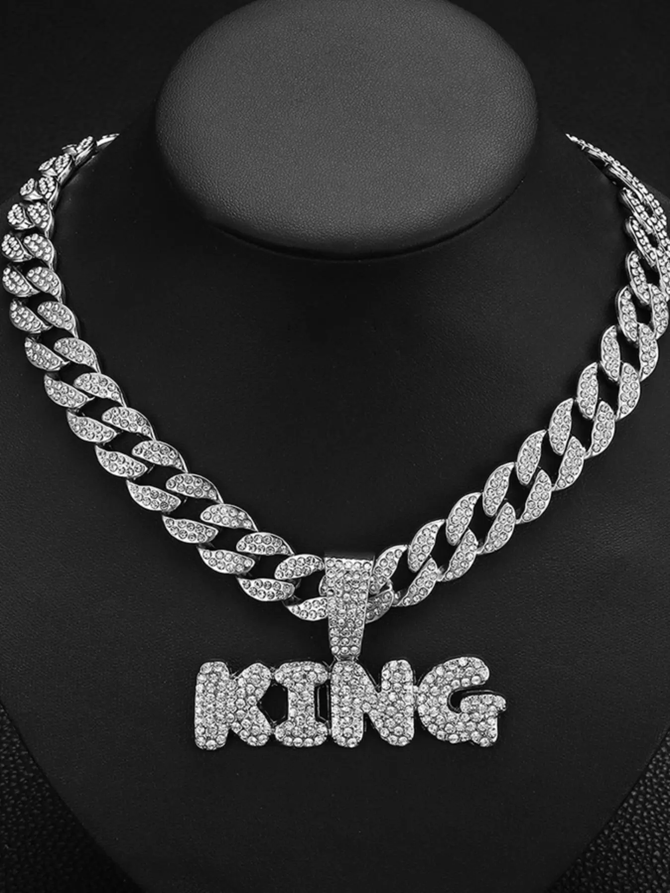 Rhinestone Letter Pendant Chunky Cuban Chain Necklace,  Punk Jewelry for Party, Daily Clothing Decor, Trendy All-match & Exquisite Iced out Jewelry for Birthday Gift