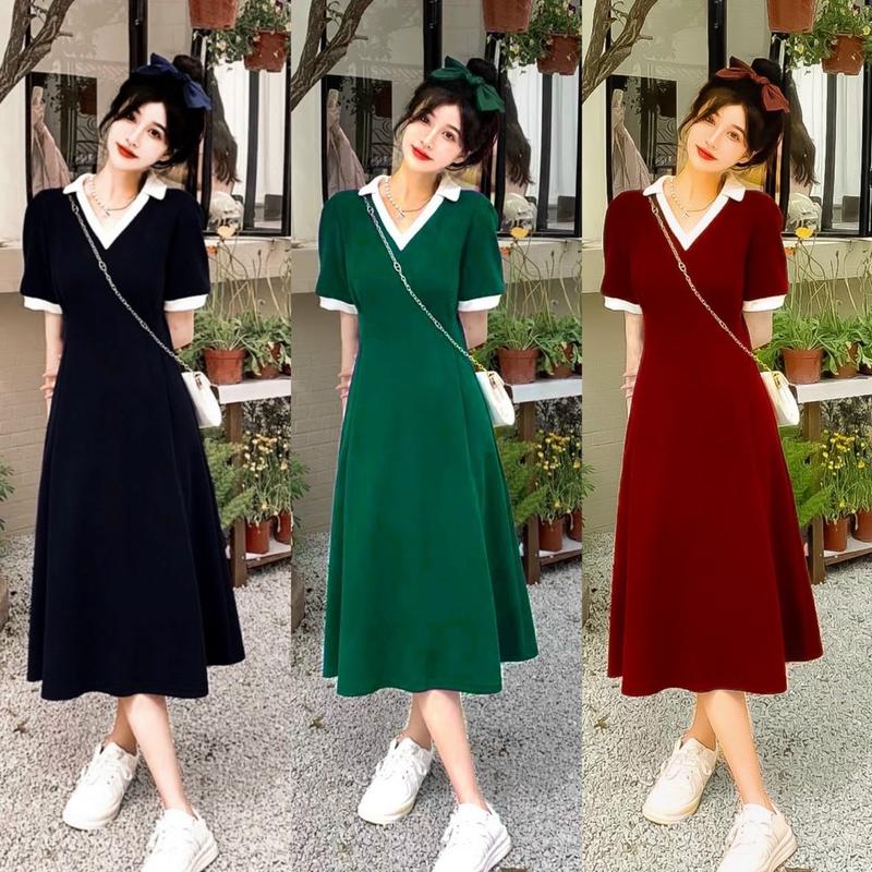 Đầm maxi phối cổ trắng Big size dành cho khách ngoại cỡ từ 60-90 ký