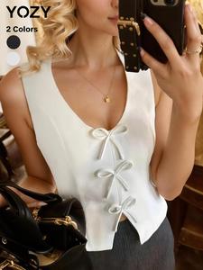 YOZY Women's Solid Color Bow Decor Vest, Casual Sleeveless Top for Summer, Ladies Clothes for Daily Wear