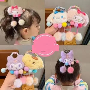 IKAT RAMBUT ANAK PEREMPUAN KUNCIRAN STRECH BULU POM POM 3D SANRIO LUCU