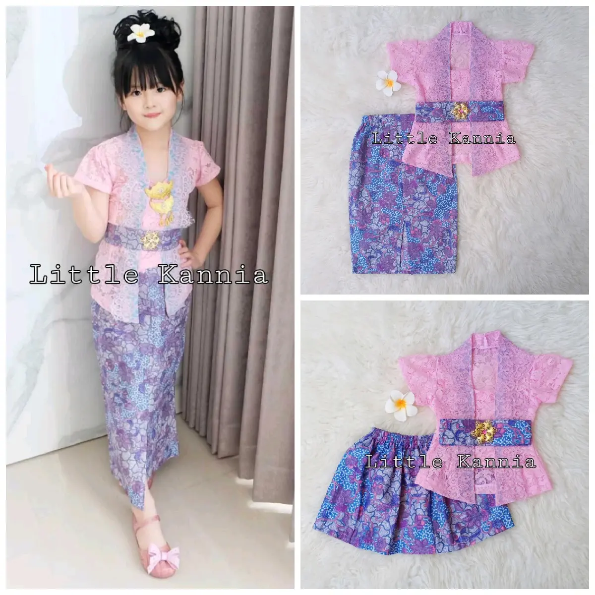 SET KEBAYA ANAK KARTINI TANGAN PENDEK BABY PINK - BLUE SKY LK032