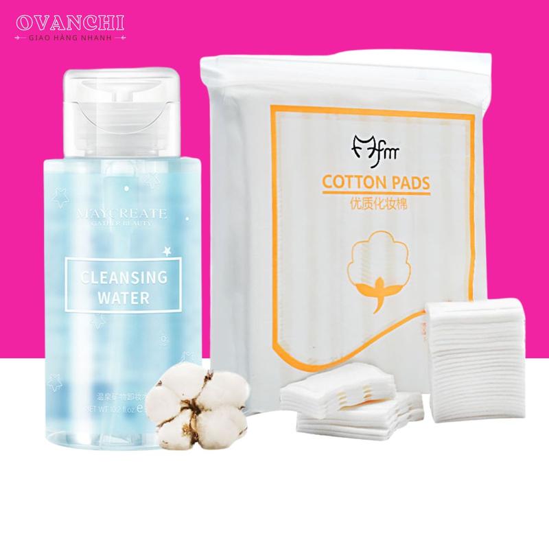 Combo nước tẩy trang bông tẩy trang 300ml Maycreate Nước tẩy trang cho da nhạy cảm da khô da dầu mụn Ma147