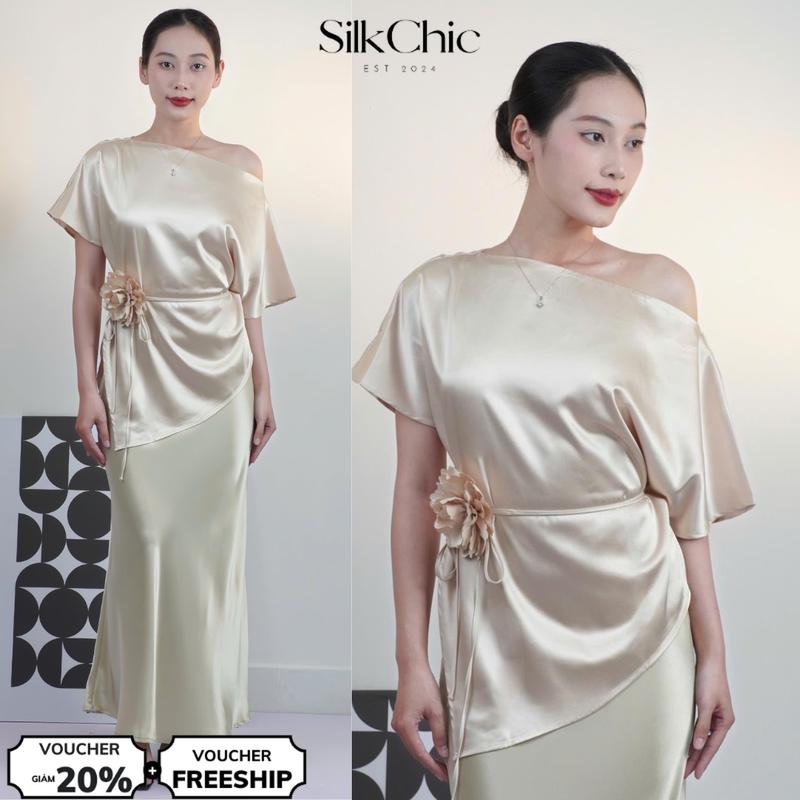  Silkchic 687 Set Váy Dự Tiệc Áo Trễ Vai Phối Chân Váy Lụa Đuôi Cá Nhẹ Tặng Kèm Tag Hoa 