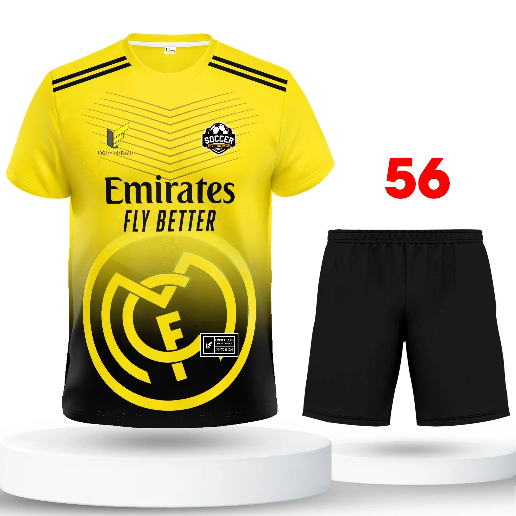 Bộ quần áo bóng đá, đồ đá banh REAL Vàng, thun lạnh cao cấp, Long Thanh Top Sport