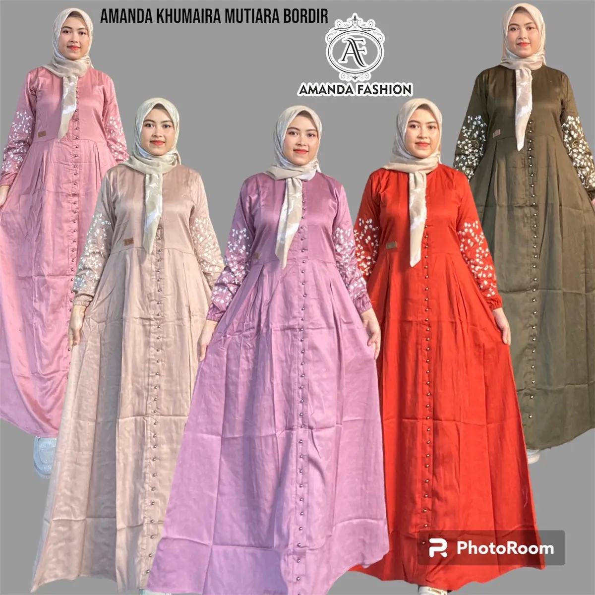 Gamis Amanda khumaira bordil lengan Bahan Rayon Twill Premium Polos (Free  Goodie Bag & Pouch)