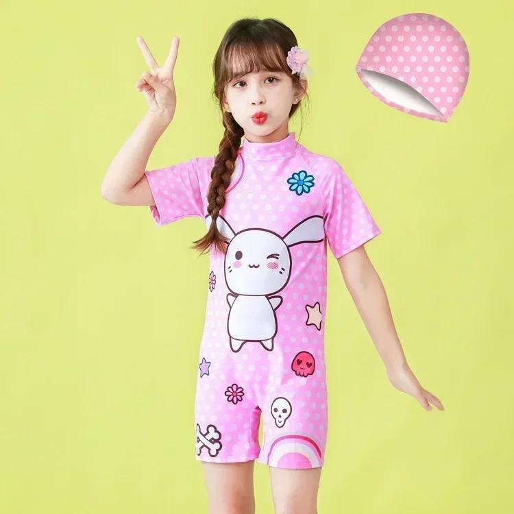 Product Introduction of Conservative Swimsuit 2024 One-piece Girl's Short-sleeved Shorts Swimsuit Cartoon Cute Children's Swimsuit Baby Girl 13
