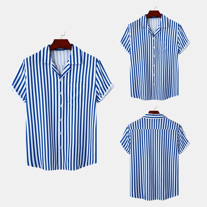 Product Introduction of Cozy Up Men's Short Sleeve Casual Striped Button Down Shirt for Summer Beach Yoga 3