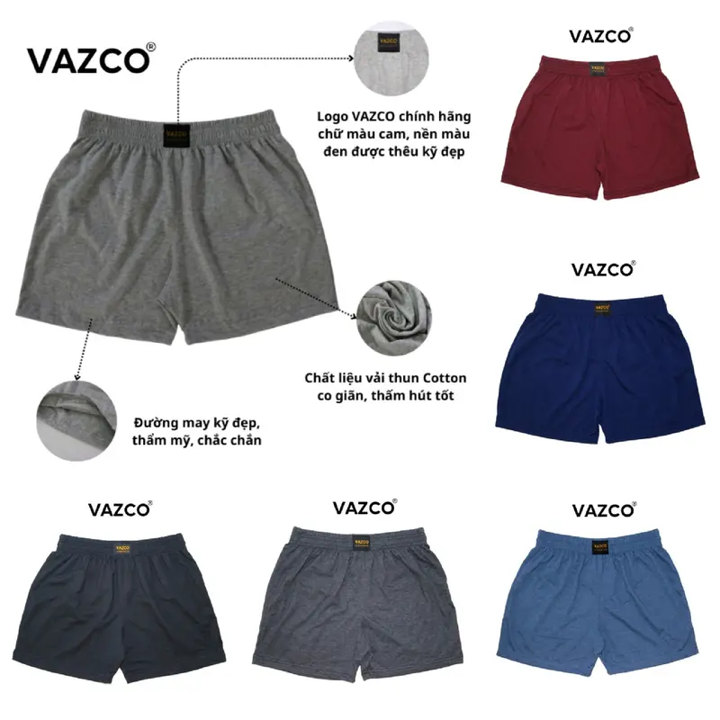 Quần short ngủ nam nữ VAZCO  Vải thun cotton co giản thoải mái màu trơn cơ bản phù hợp với mọi lứa tuổi Mùa hè Menswear 0