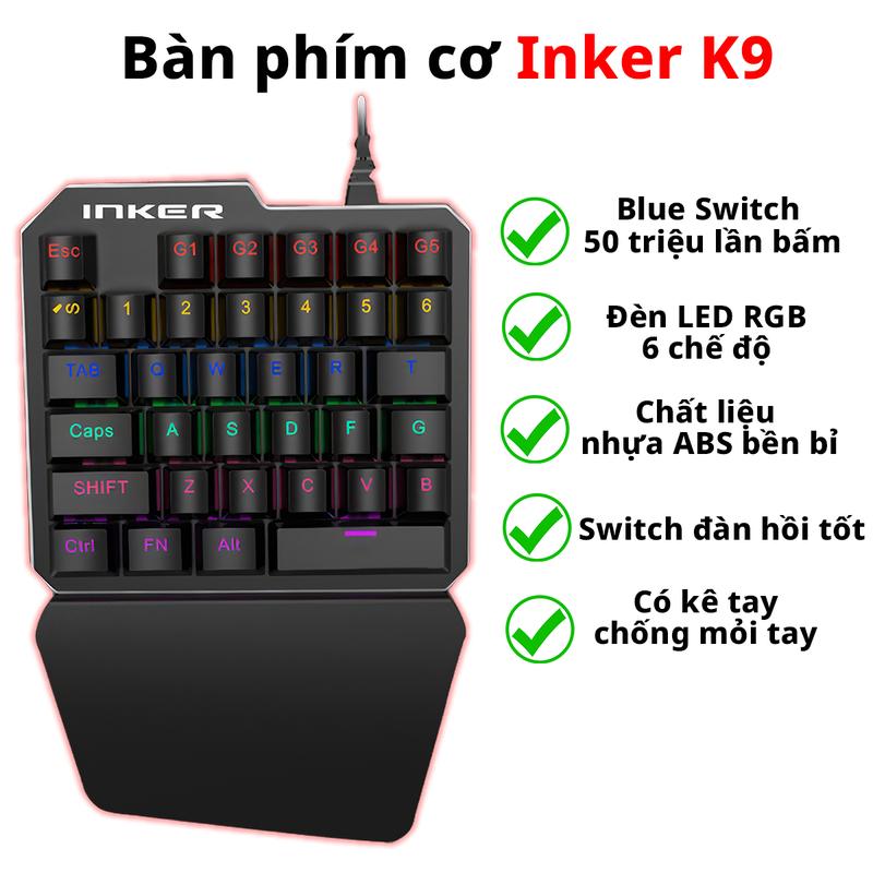 Bàn phím cơ 1 tay chơi game Inker k9 Xinmeng K106 Bàn phím cơ dành cho game thủ