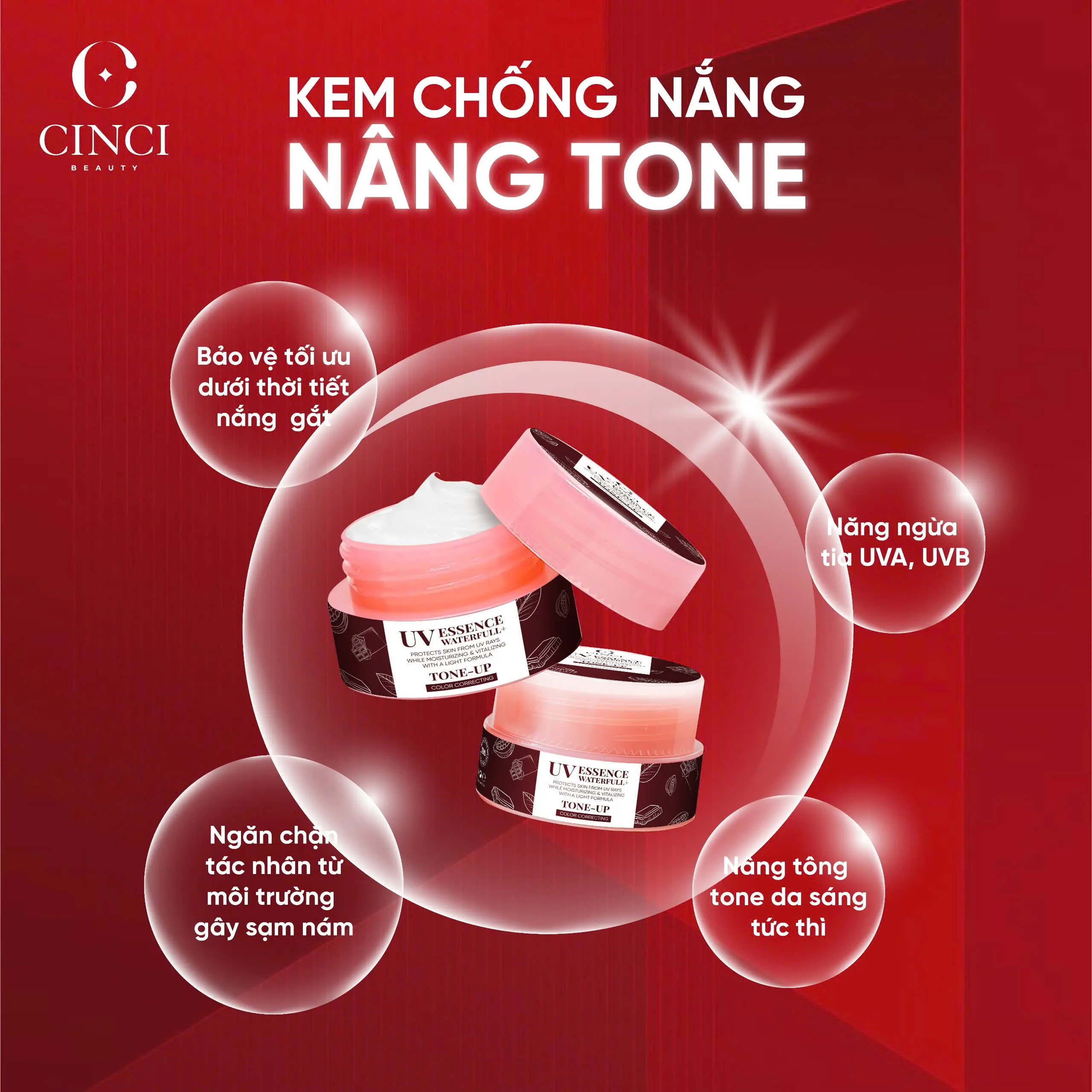 KEM CHỐNG NẮNG NÂNG TONE CINCIBEAUTY - HỘP LẺ 10ML - SPF 50 - KHÔNG BẾT RÍT