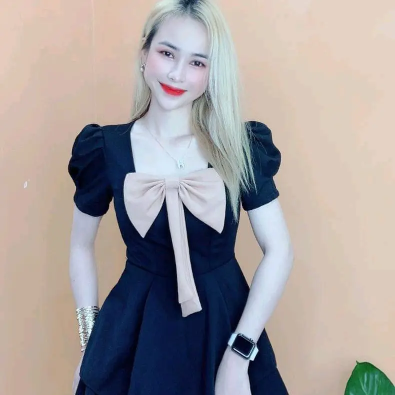 Áo Nữ Kem Voi Đô Bô THUN Cat Hàn Dễ Thương Quần Đùi Đính Nơ Fom 42kg 58kg - Women Dress 4
