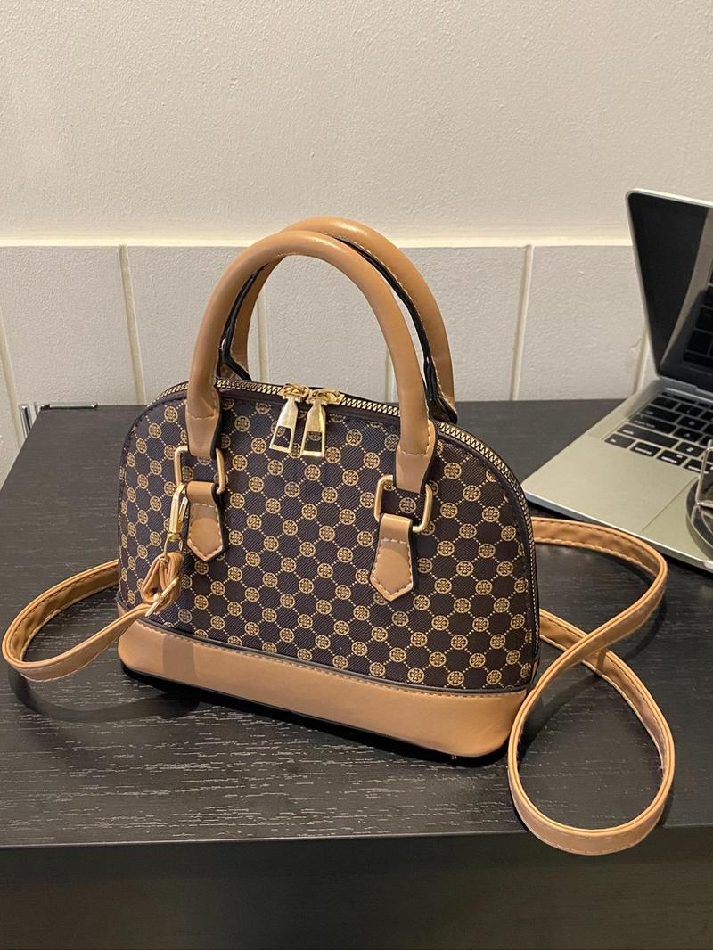 Product Introduction of Women's Elegant All Over Print Satchel Lux Bag,  Crossbody for Work & Daily Used, Patched Design Dome Bag 4