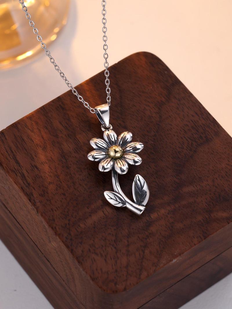 Product Introduction of 925 Sterling Silver Daisy Pendant Necklace, Fashion Jewelry for Party, Daily Clothing Decor, Trendy All-match & Exquisite Jewelry for Birthday Gift with Box 4