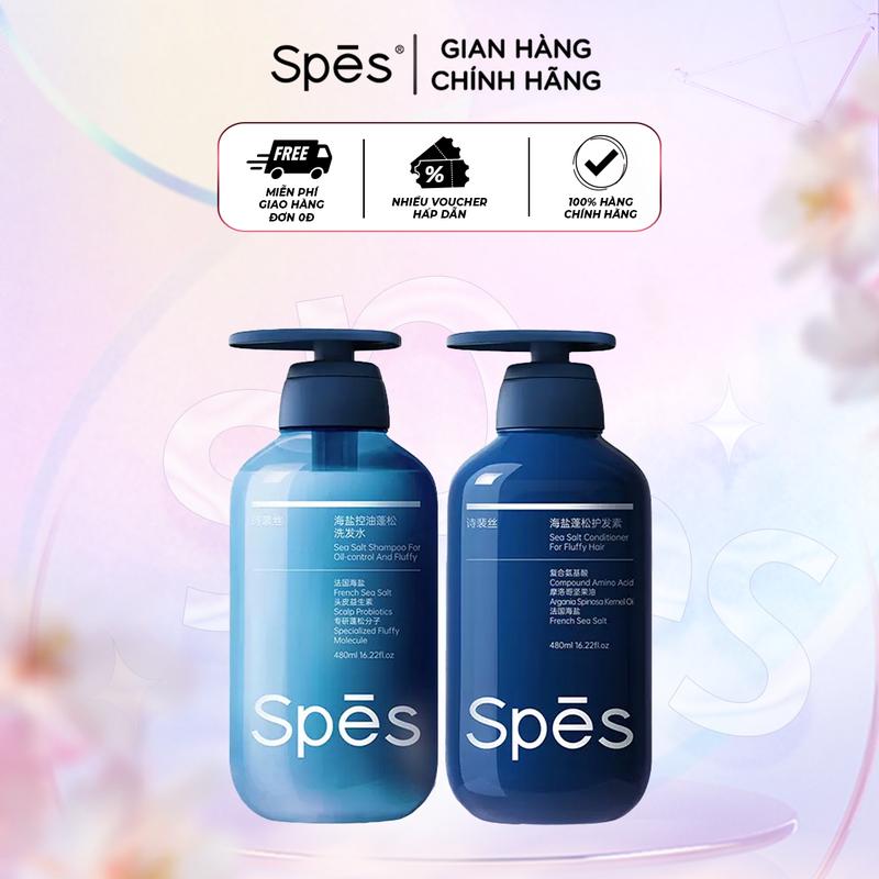 Dầu gội và dầu xả SPES tinh chất muối biển địa trung hải Pháp kiềm dầu và làm bồng bềnh cho tóc 480ml