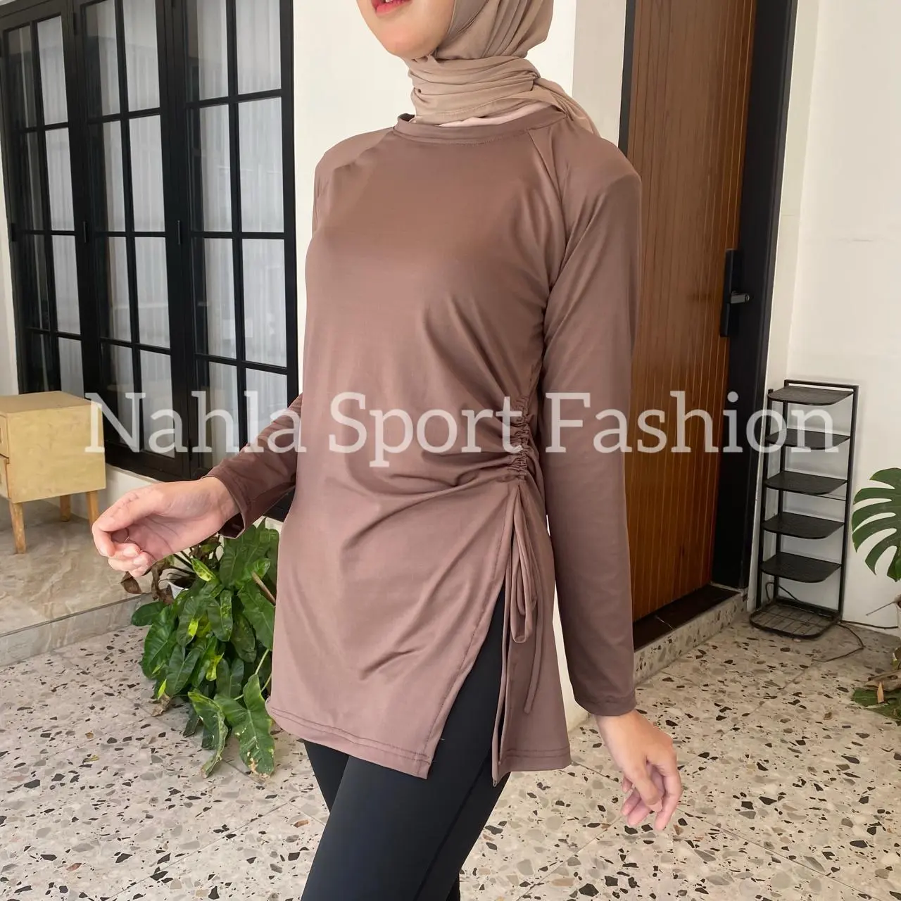 Nahlasport Tunik Olahraga Serut - Baju Olahraga Lengan Panjang - Pilates Lari Woman Sport
