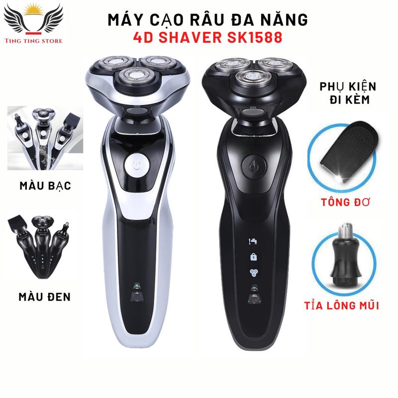 Máy cạo râu đa năng 4D Shaver SK-1588, S-1168 lưỡi tự làm sắc, 3 chức năng , chống nước - Chính hãng