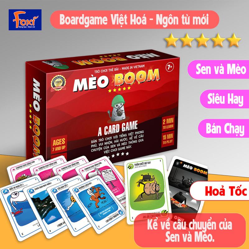 Bộ thẻ Mèo Boom Mèo Nổ Exploding kittens - Board game Foxi-trò chơi gia đình-bạn bè-hấp dẫn-kịch tính