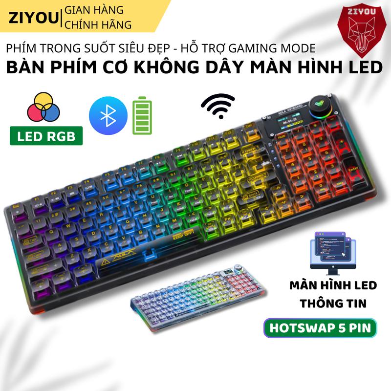Bàn Phím Cơ Bluetooth 3 MODE Ziyou Aula F98 PRO Led RGB Có Màn Hình Cấu Trúc Gasket Hotswap 5 Pin