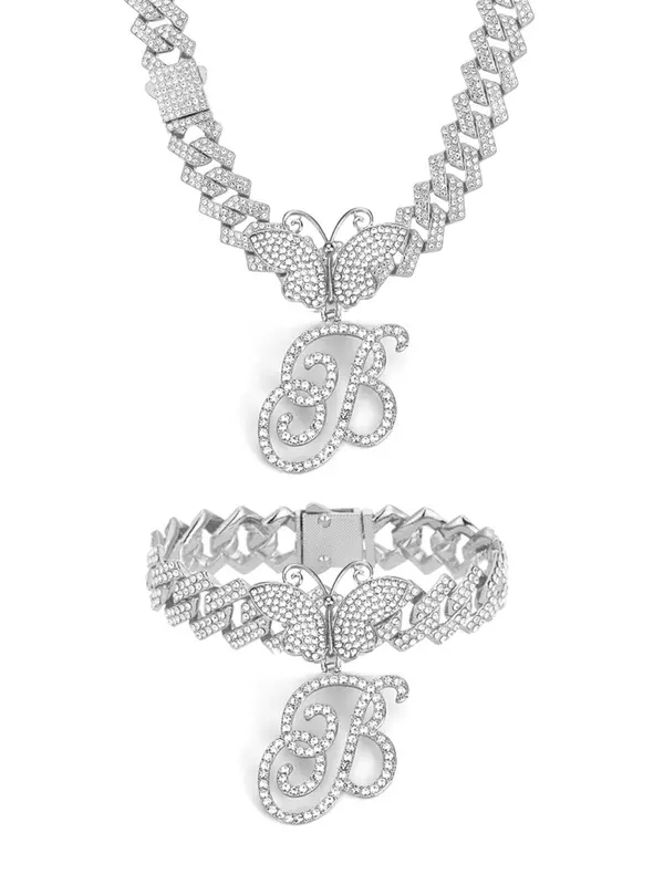 Rhinestone Butterfly & Letter Decor Cuban Link Anklet for Women & Girls, Fashion Charms Jewelry, Trendy All-match & Exquisite Jewelry for Birthday Gift, Girlfriend Gifts 7