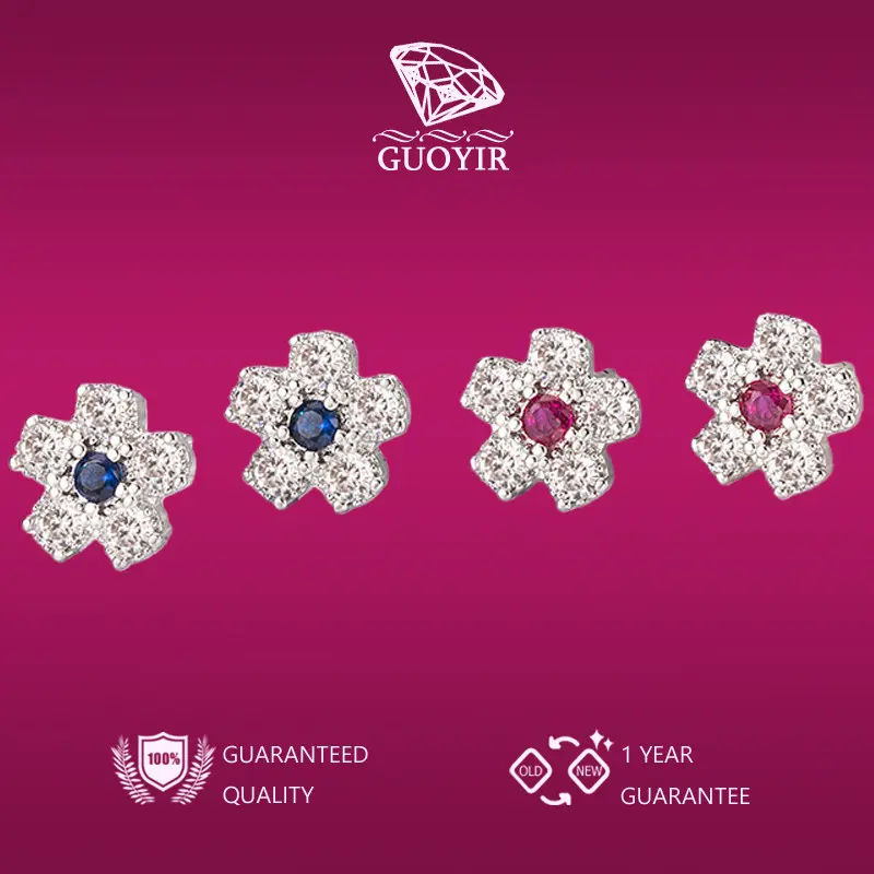 GUOYIR Anting Bunga Zircon Mikro-inlaid Yang Indah Dan Imut Dengan Garansi 1 Tahun