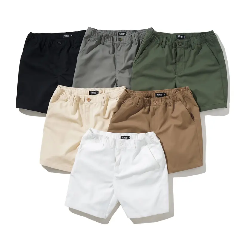 Quần Short Kaki Basic Chun Kéo Khóa Vải Kaki Cá Sấu, Co Giãn Thoải Mái, Trẻ Trung Nam Menswear Có Túi Kem Kem 0