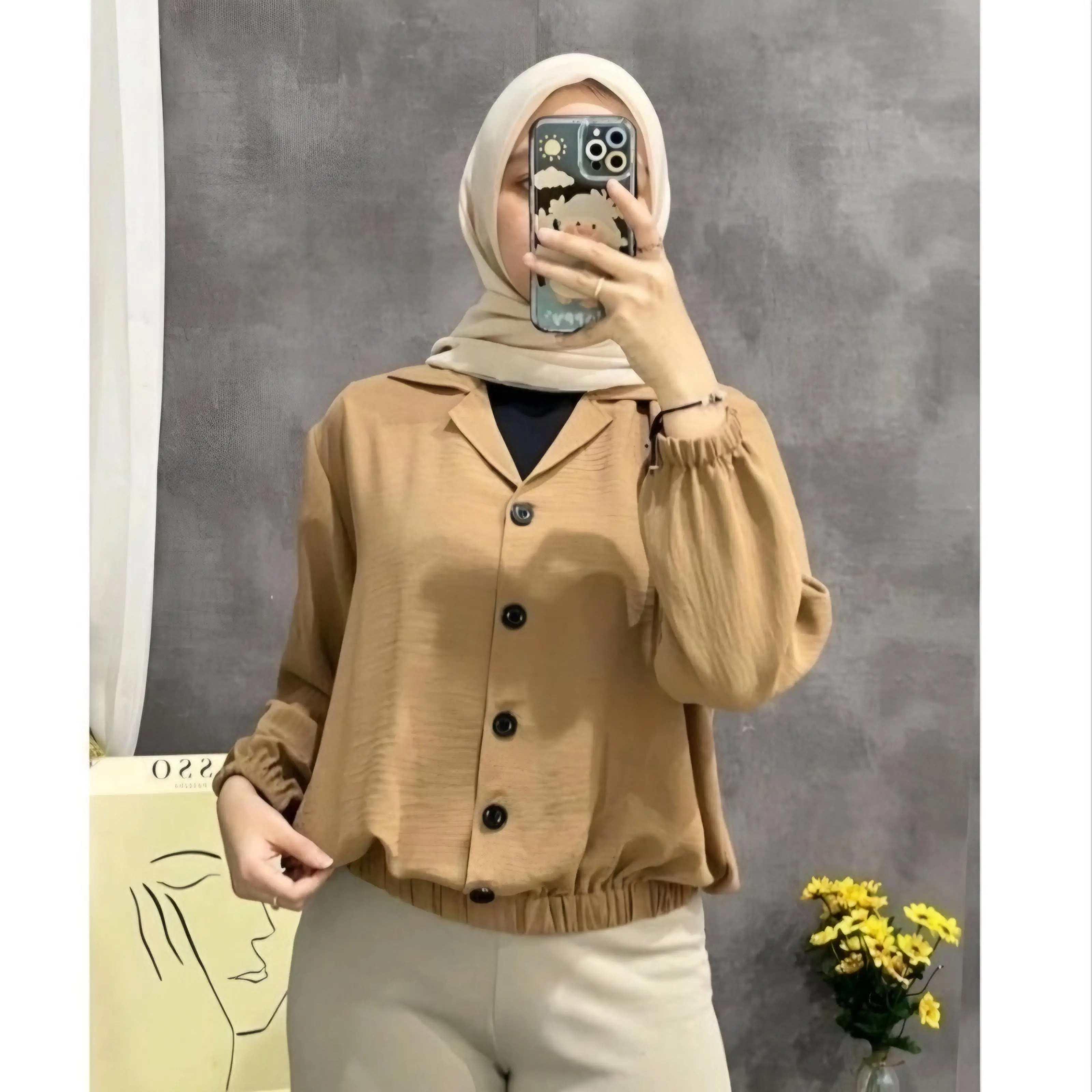 Blus Kameja Wanita Tifany Crinkle Airflow Atasan Panjang Casual