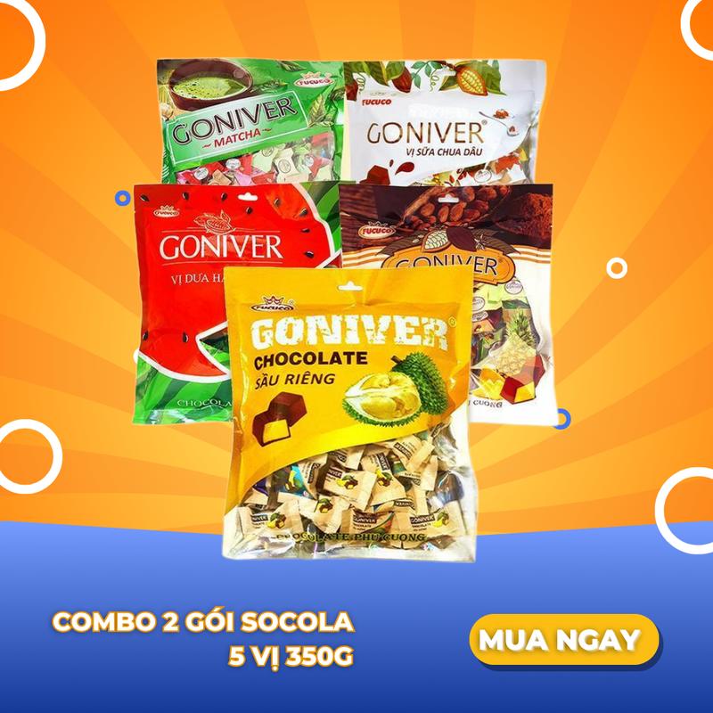 Combo 2 Gói Kẹo Socola Goniver FUCUCO Nhiều Vị Matcha, Dưa Hấu, Sữa Chua Dâu, Sầu Riêng, Dứa [320g/Túi]
