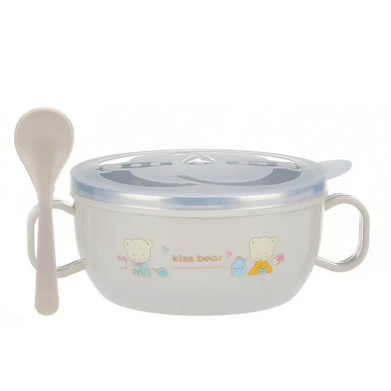 ( TẶNG KÈM THÌA )Bát ăn inox voi cách nhiệt cho bé kèm nắp và thìa tan toàn tiện lợi cho bé kem yêu bát  ăn bát  thìa  ăn  dặm  cho  bé 3