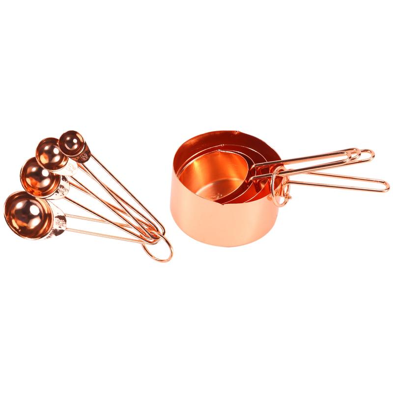 Rose gold Stainless Steel Measuring Cups and Spoons set of 8 Engraved Measurements,Pouring Spouts & Mirror Polished for Baking and Cooking 0