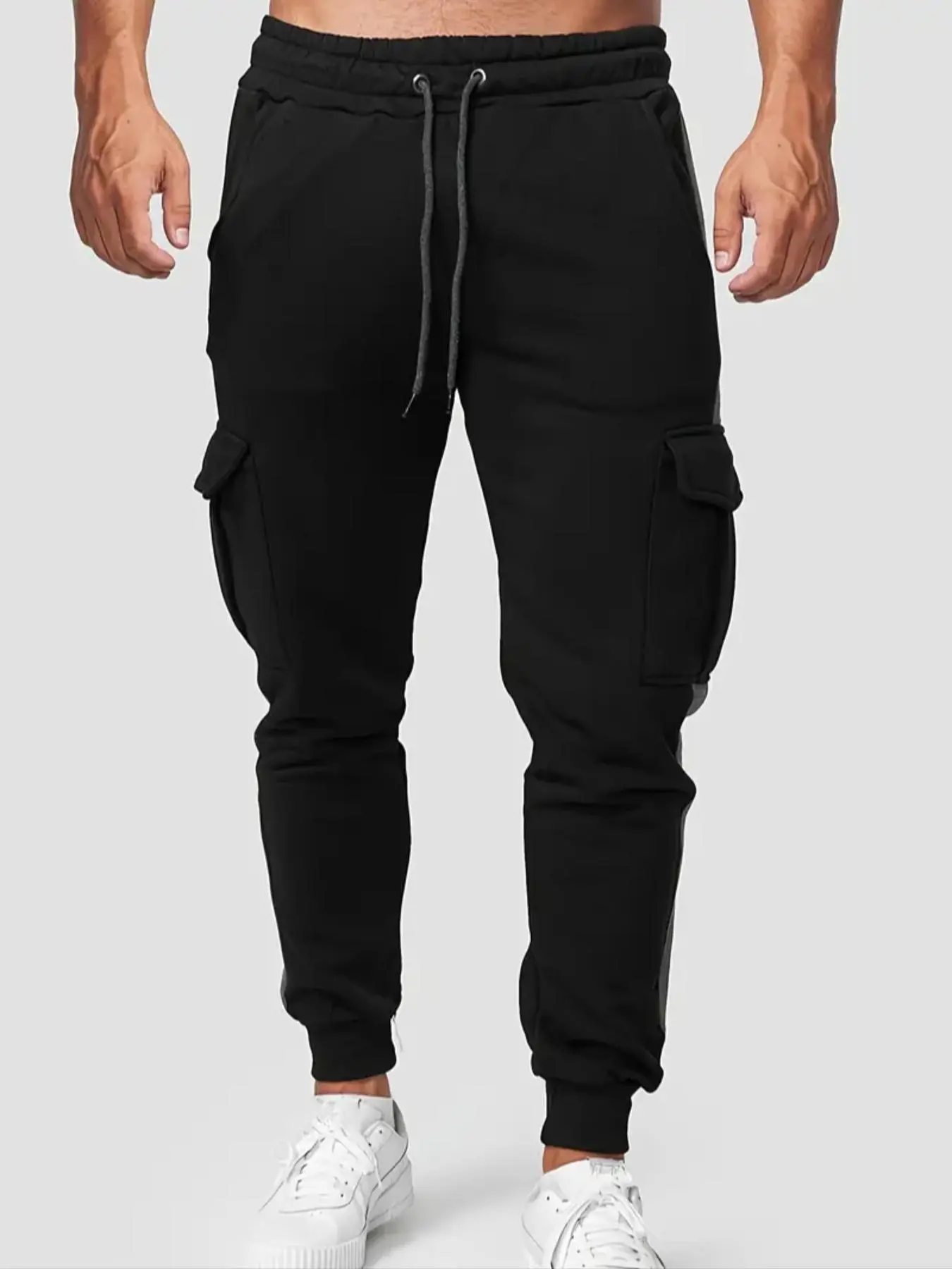Men's Solid Color Contrast Trim Waistband Pants, Loose Casual Comfy Jogger Pants for Spring & Fall, Men's Trousers for Outdoor Activities