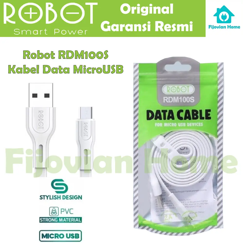 Kabel Data Robot RDM100s MicroUSB 2A 100cm Putih | Kabel Charger Casan Cas | Original Bergaransi Anti Kusut