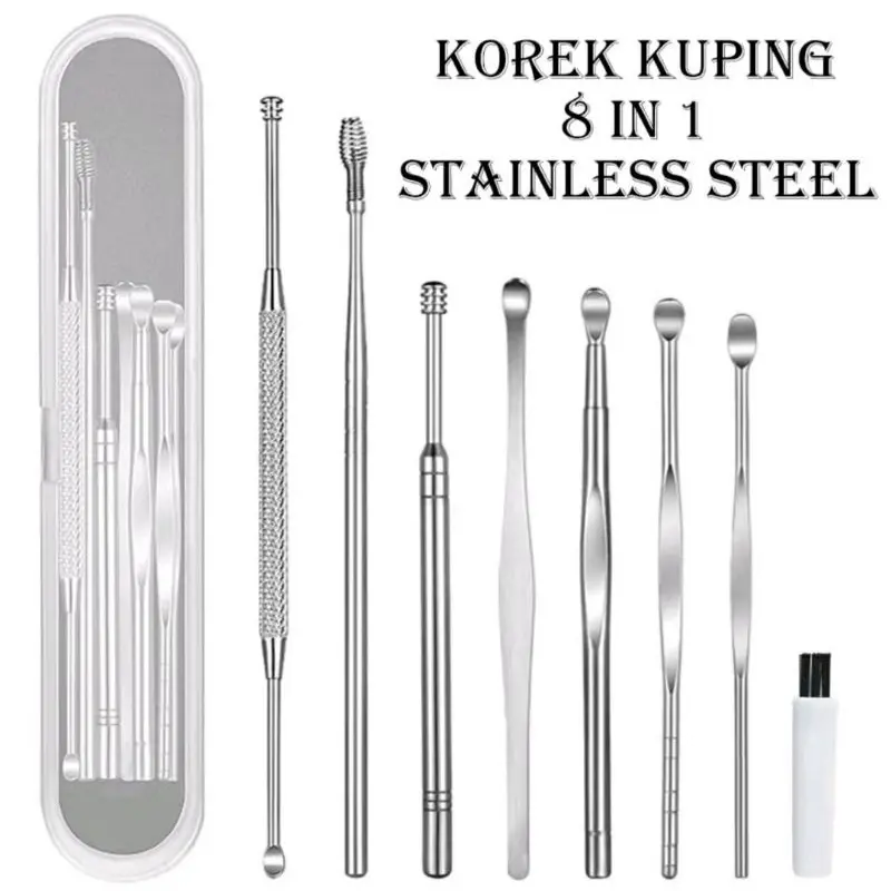 korek kuping set isi 8 stainless ear pick set 8IN1 paket pembersih telinga isi 8