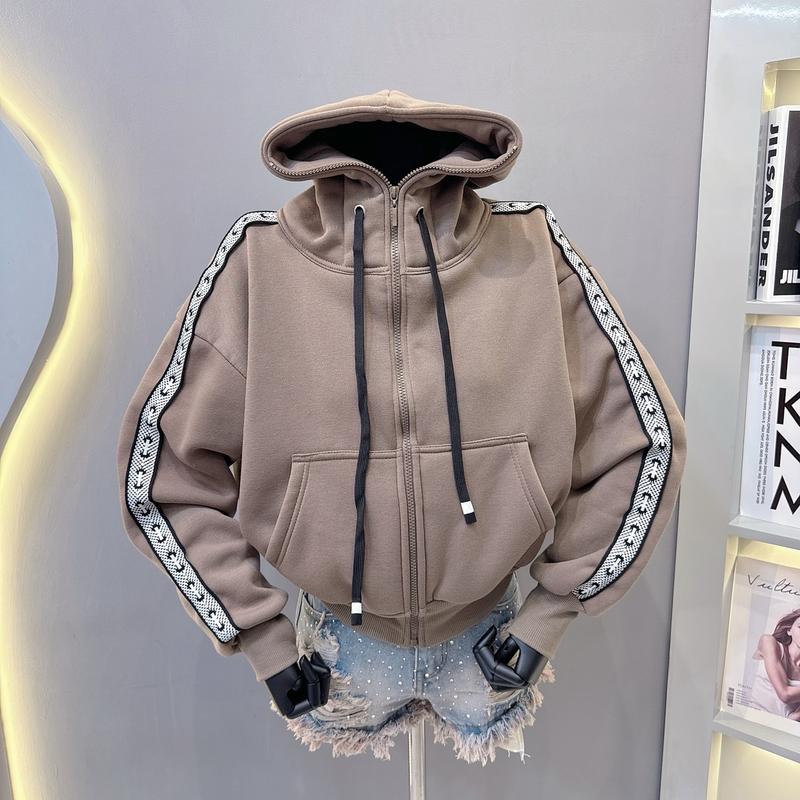 ÁO KHOÁC NỈ DỆT 6 TÚI PHỐI SỌC TRẮNG ĐEN FORM VỪA NÓN TO , size từ 38kg-65kg , Nữ Women Top , Aokhoacquynhanh zipper zipper