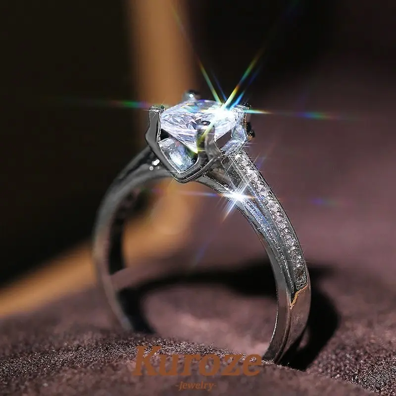 Kuroze - nhẫn Zircon 925, phụ kiện sang trọng tinh tế, Màu bạc , khảm siêu nhỏ, mới