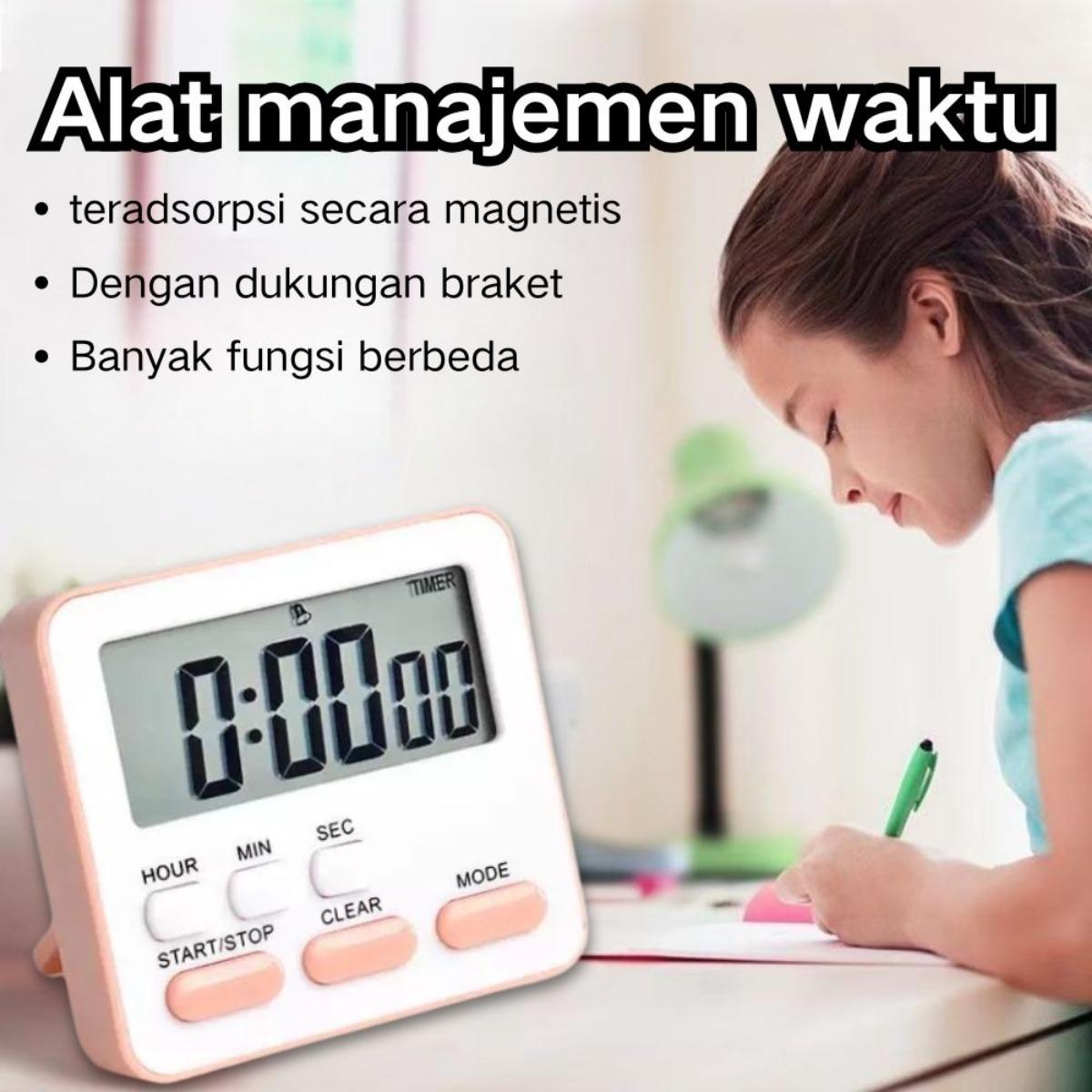 Timer Digital Multifungsi dengan Magnet, Klip & Display Backlight - Stopwatch, Countdown, Alarm, Snooze - Untuk Belajar, Dapur, Olahraga, Travelling
