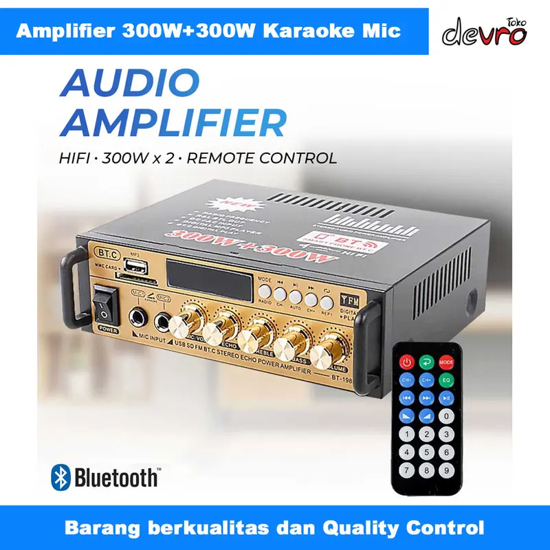 Amplifier Bluetooth EQ Audio Karaoke Home Theater FM Radio 300W + 300W - Taffware AV-298BT Bass Equalizer 0