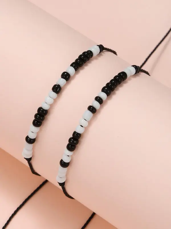Simple Colorblock Beaded Matching Couple Bracelet (2pcs), Fashionable Jewelry for Women & Men, Fashion Jewelry for Party, Daily Clothing Decor, Trendy All-match & Exquisite Jewelry for Birthday Gift, Valentine's Day, Gift 2