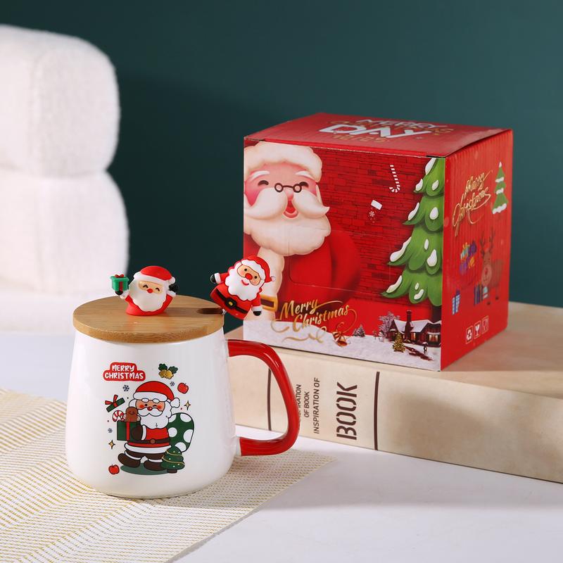 Product Introduction of Christmas Gift Santa Claus Mug with Cover Spoon Good-looking Ceramic Cup Practical Gift travel  water Drinkware Tumbler Reusable Washable Coffee Drink Reuse Drinkware Tumbler 15